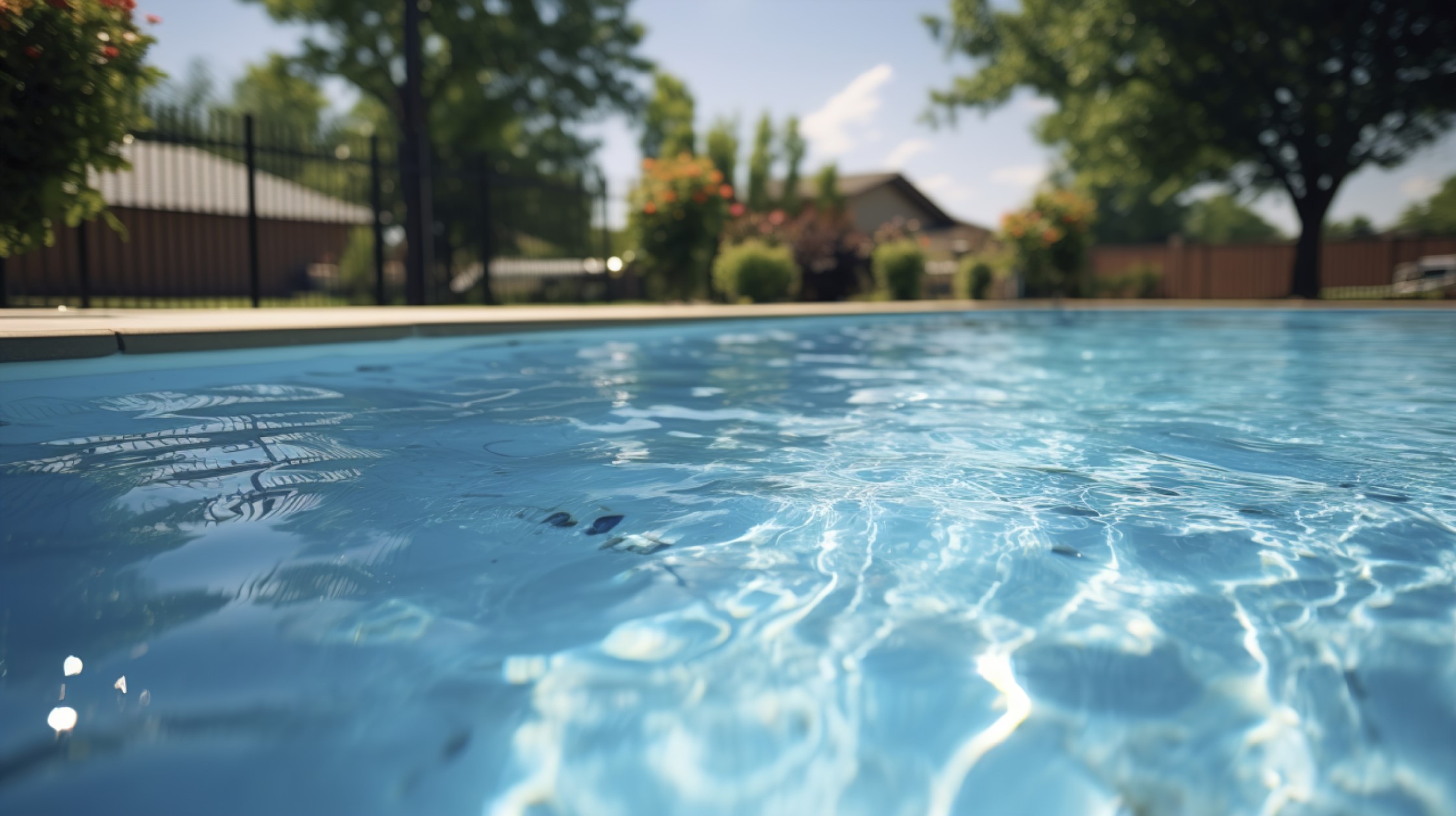 Sunny backyard pool maintained at an ideal temperature for swimming