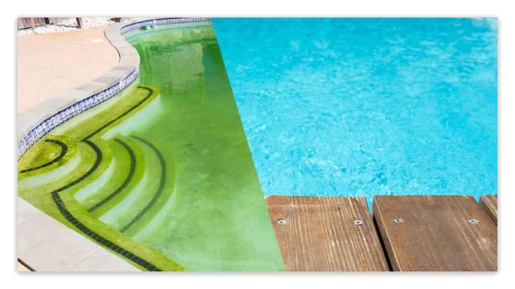 Compare the before and after of summer pool cleaning to highlight its importance.