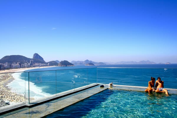 A elevated pool with wide sea view.